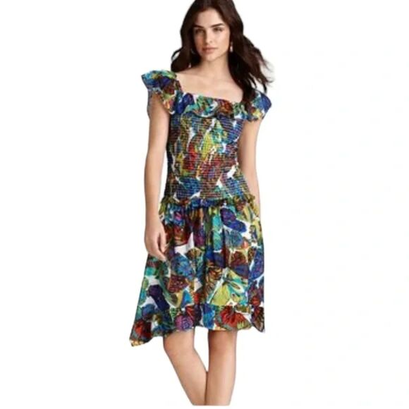 Nanette Lepore Swim Papillion Butterfly Colorful Smocked Dress Cover Up Medium - Picture 1 of 6